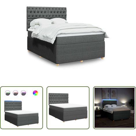 vidaXL LED-Beleuchtung - Boxspringbett mit Matratze Dunkelgrau 140x200 cm Stoff (1/5)
