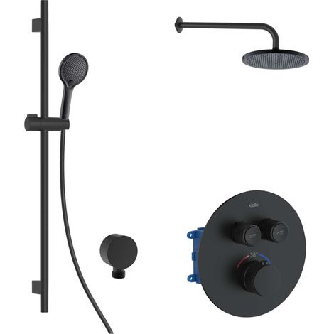 kielle Oudee - Mitigeur thermostatique encastré, 2 sorties, avec accessoires EcoSpare et corps d’encastrement, noir mat 20602SPT64