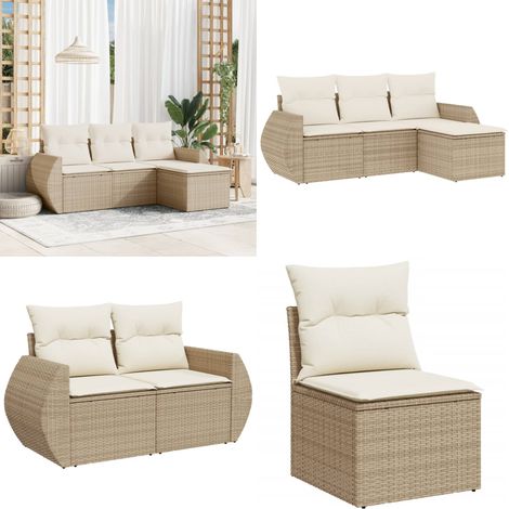 4-tlg. Garten-Sofagarnitur mit Kissen Beige Poly Rattan - Gartengestell - Gartenmöbelset - Lounge Set - Outdoor Furniture - Rattan Sessel - Home & Living (1/5)