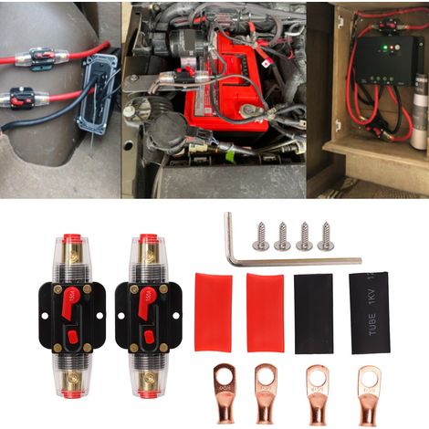 Disjoncteur en ligne 12-24 V en deux parties avec porte-fusible à réarmement manuel, connecteur et gaine thermorétractable, pour systèmes audio de voiture et de bateau, 150 A (1/5)