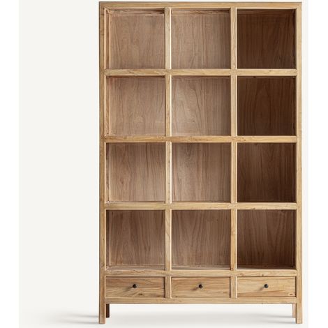 Les Tendances – Bibliothèque modulable BRECEY – Bois d’orme recyclé brun clair – Dimensions L 120 cm × P 38 cm × H 190 cm – 3 étagères fixes