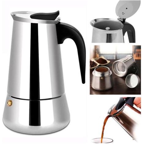 Cafetière Italienne, 6, 9,12 Tasses Cafetière Moka en INOX compatible tous types de feux - 600ml - 12 tasses (1/4)