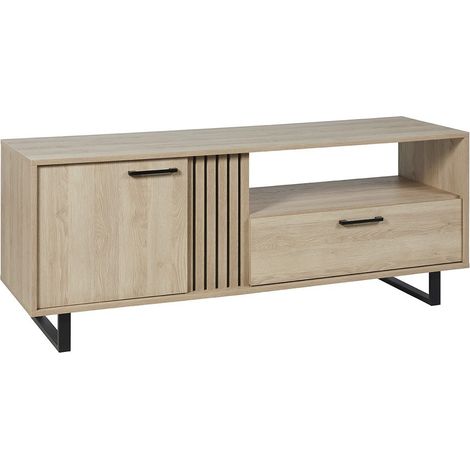 Mobile TV 165 cm colore rovere chiaro con 2 ante e 1 vano collezione LOFT. Piedi in metallo.
