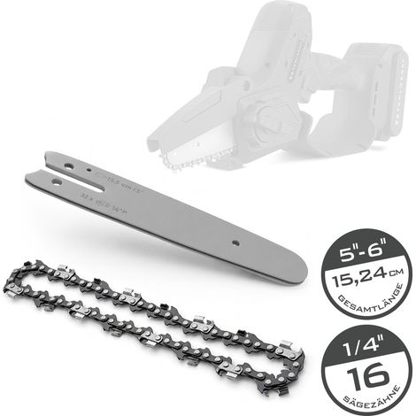 STAHLWERK Ersatzschwert und Ersatz-Sägekette Set für Mini-Akku-Kettensägen – 6“ / 15,24 cm Führungsschiene, Sägekette 32 Glieder, 16 Zähne, 1/4“, 0,043“ / 1,1 mm, für Akku-Astsägen, Mini-Kettensägen