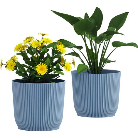 Outsunny Set of 2 Round Plant Pots Outdoor 22cm for Garden Decoration, Blue (1/5)