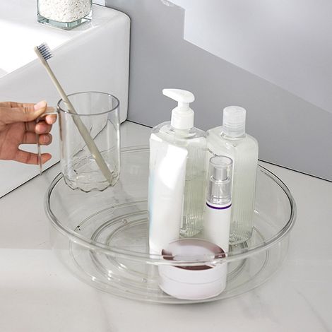 Organisateur de maquillage rond rotatif de comptoir, boîte de rangement cosmétique transparente de style nordique (1/5)