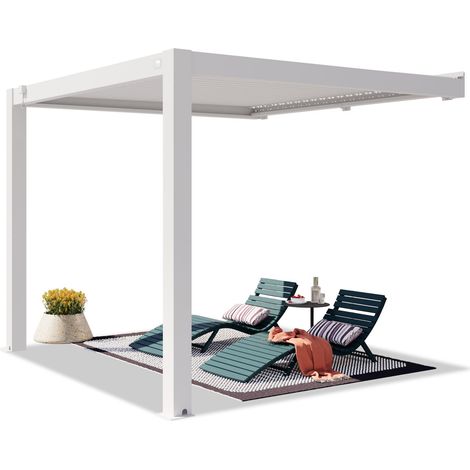 PRIMEYARD Pergola addossata 3x3 m montanti in alluminio con tetto a doghe in alluminio pergola a muro bianca