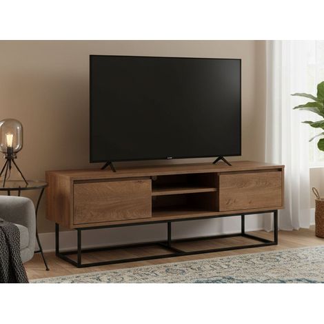 Dmora - Fernsehschrank Selena, Ständer für Wohnzimmerfernseher, Niedriges Wohnzimmer-Sideboard, TV-Ständerbasis, 140x40h50 cm, Walnuss und Schwarz, mit verstärkter Verpackung (1/5)