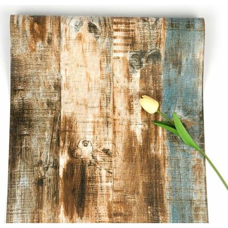 Ecleanfy - Papier peint auto-adhésif imitation bois marron 5 x 0,45 m (PVC) - sans colle, repositionnable (1/5)