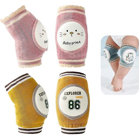 Set mit 2 Paar rutschfesten Baby-Knieschonern, Unisex-Knieschützer, atmungsaktiv und bequem für Kleinkinder beim Laufenlernen – Rosa und Gelb