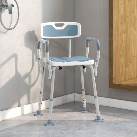 Tabouret de douche chaise de douche ergonomique hauteur réglable pieds antidérapants 56,5 x 53,5 x 87 cm blanc et bleu (1/5)