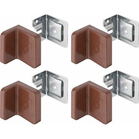 – Lot de 4 équerres de fixation en acier – Capacité de charge 90 kg par paire – Dimensions 48 x 44 x 33 mm – Cache plastique marron (1/3)