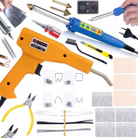 Rosfix Set Blue Kong RBK120W – Kunststoffschweißgerät & Heißluft-Lötkolben 120 W mit Temperaturregelung 200–600 °C Inkl. Klammergerät, 200 Klammern, Kunststoffe & Zubehör (1/5)