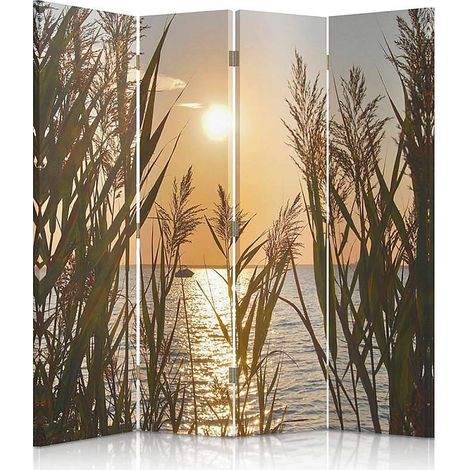 Paravent Paysage Lacustre au Crépuscule Ambiance Zen - 145 x 150 cm - 2 faces R° V°