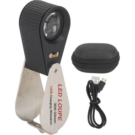 20X Folding Magnifying Glass Portable Rechargeable Pocket Magnifier with LED Lights for Coin Fabrics Insects