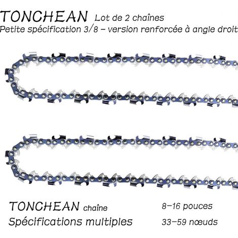 Tonchean – Führungsschiene und Kette für Kettensägen – Set mit 2 Ketten, 57 Glieder – Länge 40 cm (16 Zoll) – Verstärkte rechtwinklige Ausführung – 16 Zoll