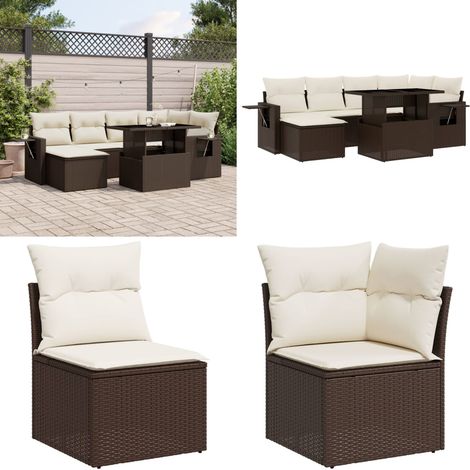 7-tlg. Garten-Sofagarnitur mit Kissen Braun Poly Rattan - Gartenmöbel - Esszimmergarnitur - Lounge Set - Outdoor Möbel - Rattan Gartenmöbel - Home & Living (1/5)