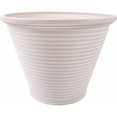 Grand pot de fleurs composite à creux, blanc, 38 cm, GS09AG38B.BK (1/2)