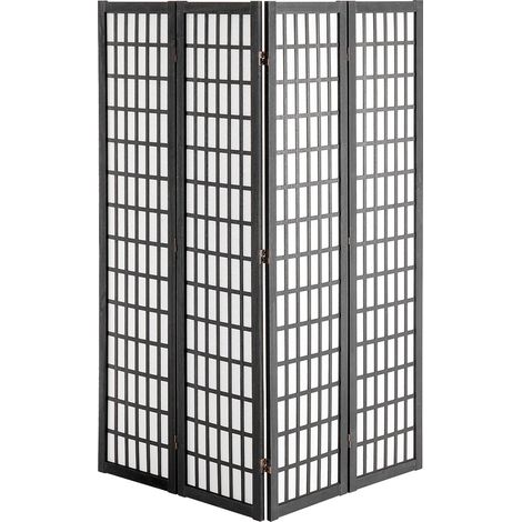 Japanischer Raumteiler mit 4 Paneelen aus Massivholz, faltbare Sichtschutzwand in Schwarz für Wohnzimmer, Schlafzimmer oder Büro (1/5)