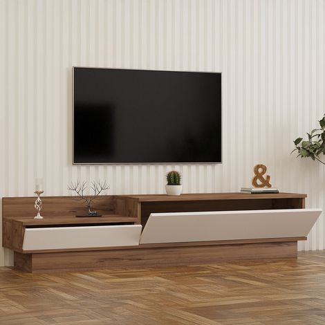 Mueble TV Persico, 2 Puertas, 2 Compartimentos, Apertura Abatible, 160x35x35h cm Blanco (1/5)