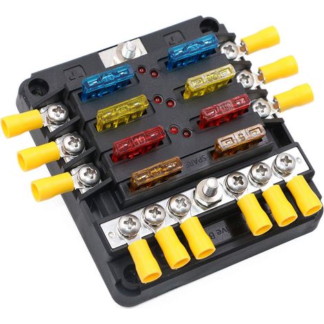6-way fuse box with negative bus bar, 12V 24V DC blade fuse blocks, 6 circuits, fuse box holder for car, boat, SUV, RV, van