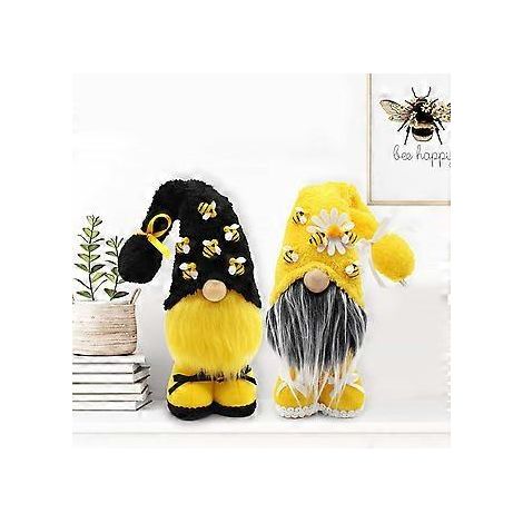 Tomte Nisse scandinave en peluche jaune et noir, décorations suédoises de printemps ou d'été
