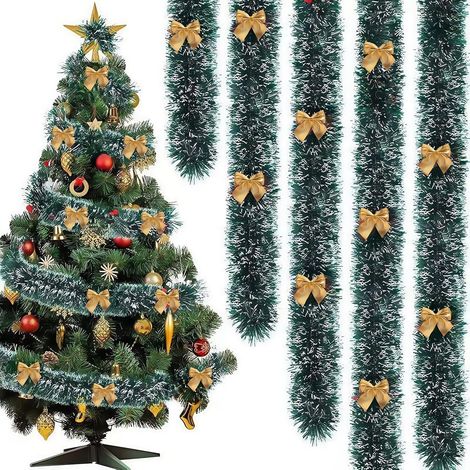 200 cm lange Glitzer-Weihnachtsgirlande mit 10 Fliegen. Weihnachtsdekoration für Baum, Tür, Kamin oder Außenbereich. (10 goldene Fliegen)