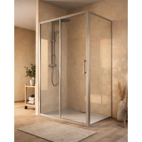 Box doccia 80x160 Marsiglia un anta scorrevole reversibile trasparente H 195 cromo (1/5)