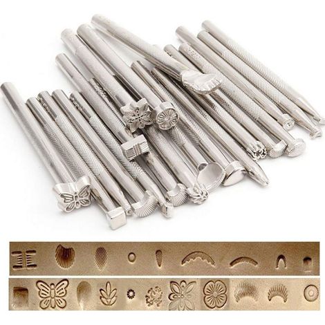 Set mit 20 Lederprägewerkzeugen, verschiedene Hammerformen, handgeschnitztes Prägehammer-Set