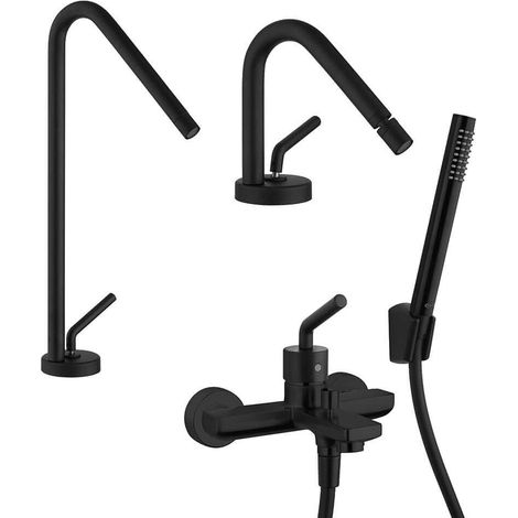 Set Jacuzzi Rubinetteria lavabo alto bidet e gruppo vasca nero opaco modello Lumos (1/5)