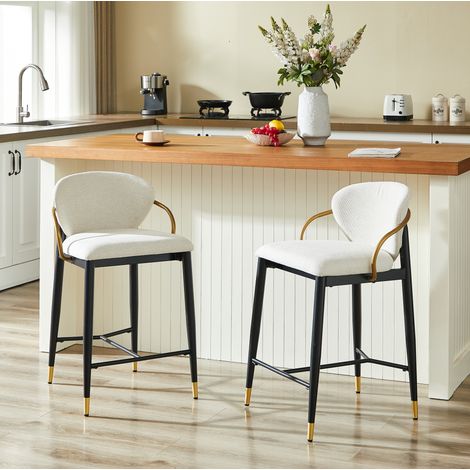 Set 2 sgabelli da bar in tessuto beige 104x57x87 cm, altezza regolabile, FloraGrace (1/5)
