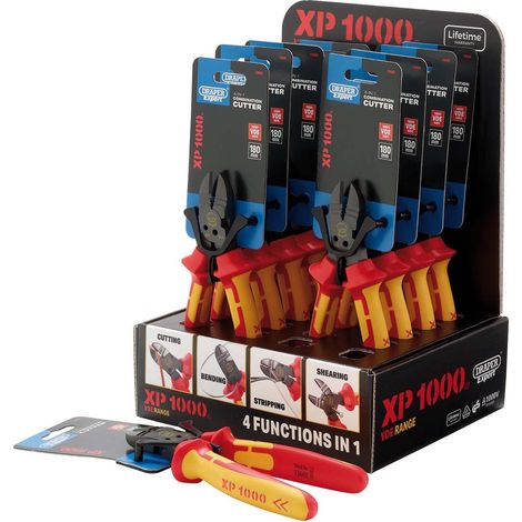Draper 13617 XP1000 Counter Top Display of VDE 180mm 4-in-1 Combination Cutters (10 Piece)