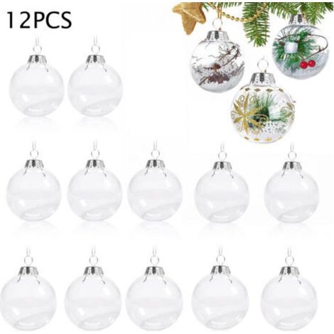 Autres décorations de Noël, Boules de Noël transparentes, 12 boules décoratives de Noël, Boules à remplir soi-même, Boules en plastique transparent, Décorations de Noël (6 cm) (1/5)