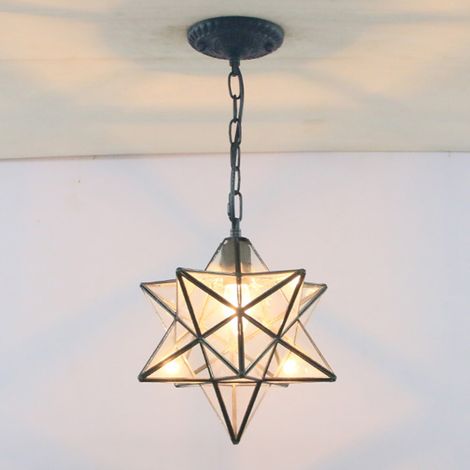 Lampe Suspendue de Plafond, Étoilé Lustre Vintage en Verre, Hauteur Réglable E27 Suspension Luminaire Rétro pour Cuisine Salon Salle Manger Couloir，Transparent [Classe énergétique E] (1/5)