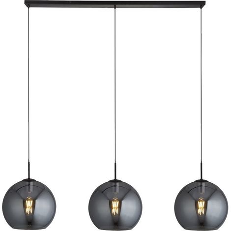 Searchlight AMSTERDAM - Paralume rotondo in vetro fumé a 3 luci nero opaco con barra a soffitto (1/5)