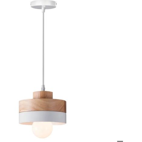 Suspension Luminaire Moderne Salon,E27 Lustre Industriel Vintage Abat-jour en Bois Design Rond 18cm Lampe de Plafond Retro (1/5)