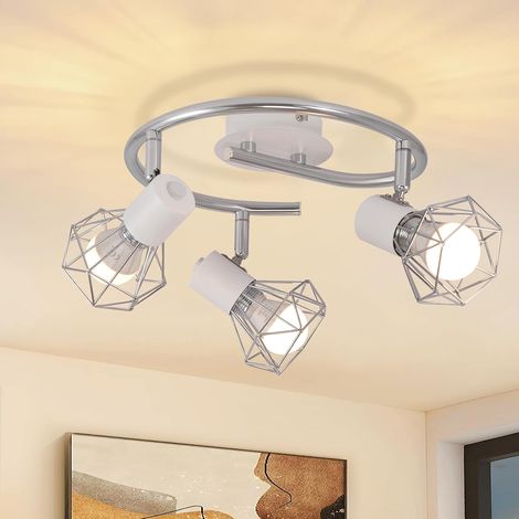 GBLY Deckenstrahler 3 Flammig Rund - Deckenleuchte Deckenlampe Industrial Retro E14 Schwenkbar Weiß Metall Innen für Wohnzimmer Schlafzimmer Arbeitszimmer Flur Küche, Keine Leuchtmittel (1/5)