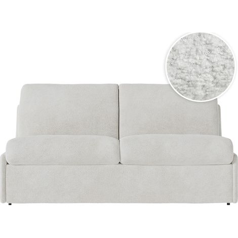 Canapé convertible express 3 pl AGATHE 140x190cm en tissu bouclette blanc - Matelas 13cm (1/5)