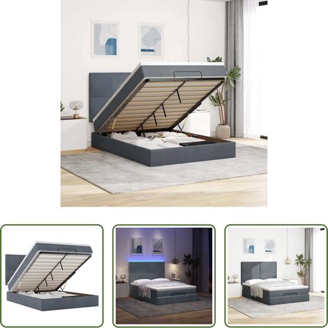 vidaXL LED-Beleuchtung - Ottoman-Bett mit Matratzen & LEDs Dunkelgrau 140x190 cm Samt (1/5)