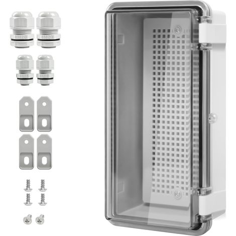 IP65 Waterproof Distribution Box, ABS Plastic Housing with Mounting Plate, Wall Bracket, Hinged Cover and Waterproof Connector, 200×100×70mm, Switch Cabinet (1/5)