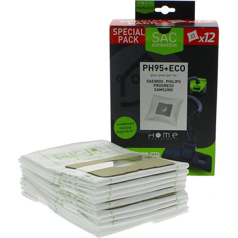 Home Equipement – Sacs microfibres adaptable par 12 – Compatible avec aspirateurs Essentiel B EAT 1100, EAT 1601, LISTO AT12 – HEPH95+ECO