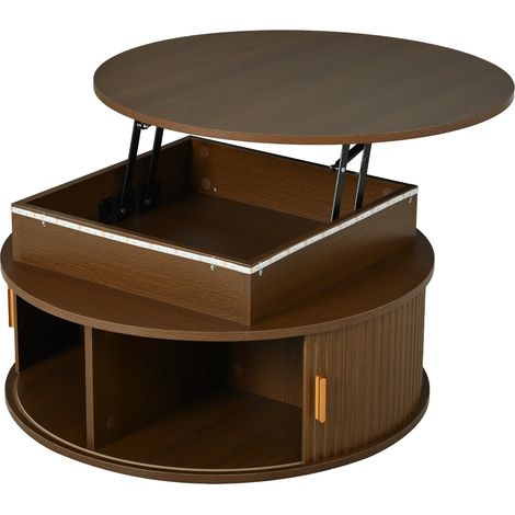 Runder Couchtisch 75 cm mit LED und verstecktem Stauraum, MDF, Walnussfarben MODENUIT (1/5)