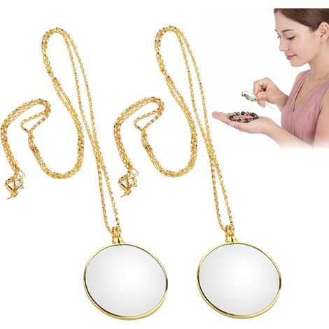 Lot de 2 monocles, loupes 5X, lunettes monocles, loupe à suspendre, verre Magnifying pour lire les journaux de livres, l'observation et la recherche (doré) (1/5)