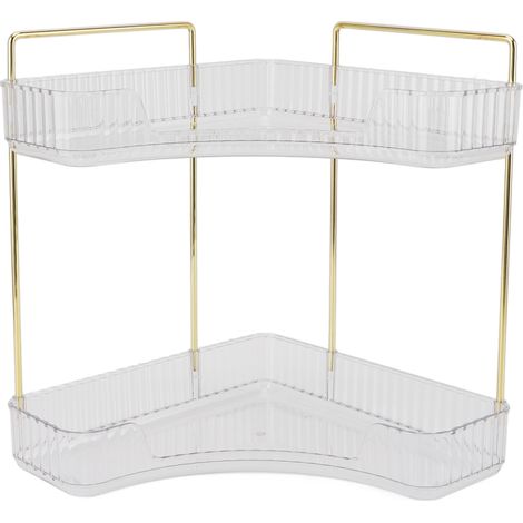 étagère rangement-Étagère de coin 2 niveaux en métal transparent pour cosmétiques et soins (1/5)