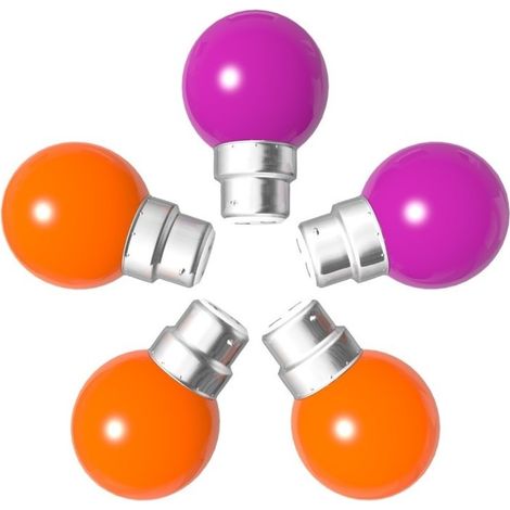 Lot de 5 ampoules orange rose B22 Incassables avec culot en fer (1/5)