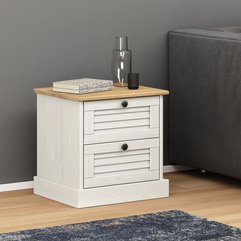 Table de chevet Industriel Table d'Appoint Table de nuit VIGO blanc 42x35x40 cm bois de pin massif -BV80801 (1/5)