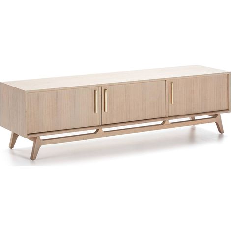 Meuble tv scandinave en bois clair - Naturel à patine grise (1/4)