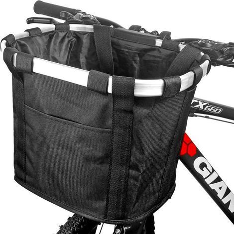 Panier de Vélo Avant Pliant, Amovible Vélo Guidon Panier, Cycle Avant Toile Panier Transporteur Sac Pet Carrier en Alliage d\'Aluminium, Pique-Nique en Montagne, Shopping(Noir)-