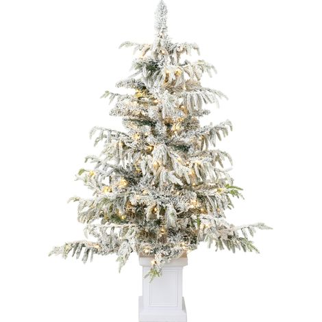 HOMCOM 4ft Prelit Flocked Christmas Tree with 8 Modes, Remote, Green White (1/5)