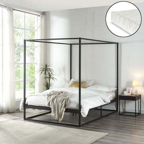 Himmelbett Kristianstad mit Matratze 140x200 cm Schwarz [en.casa]